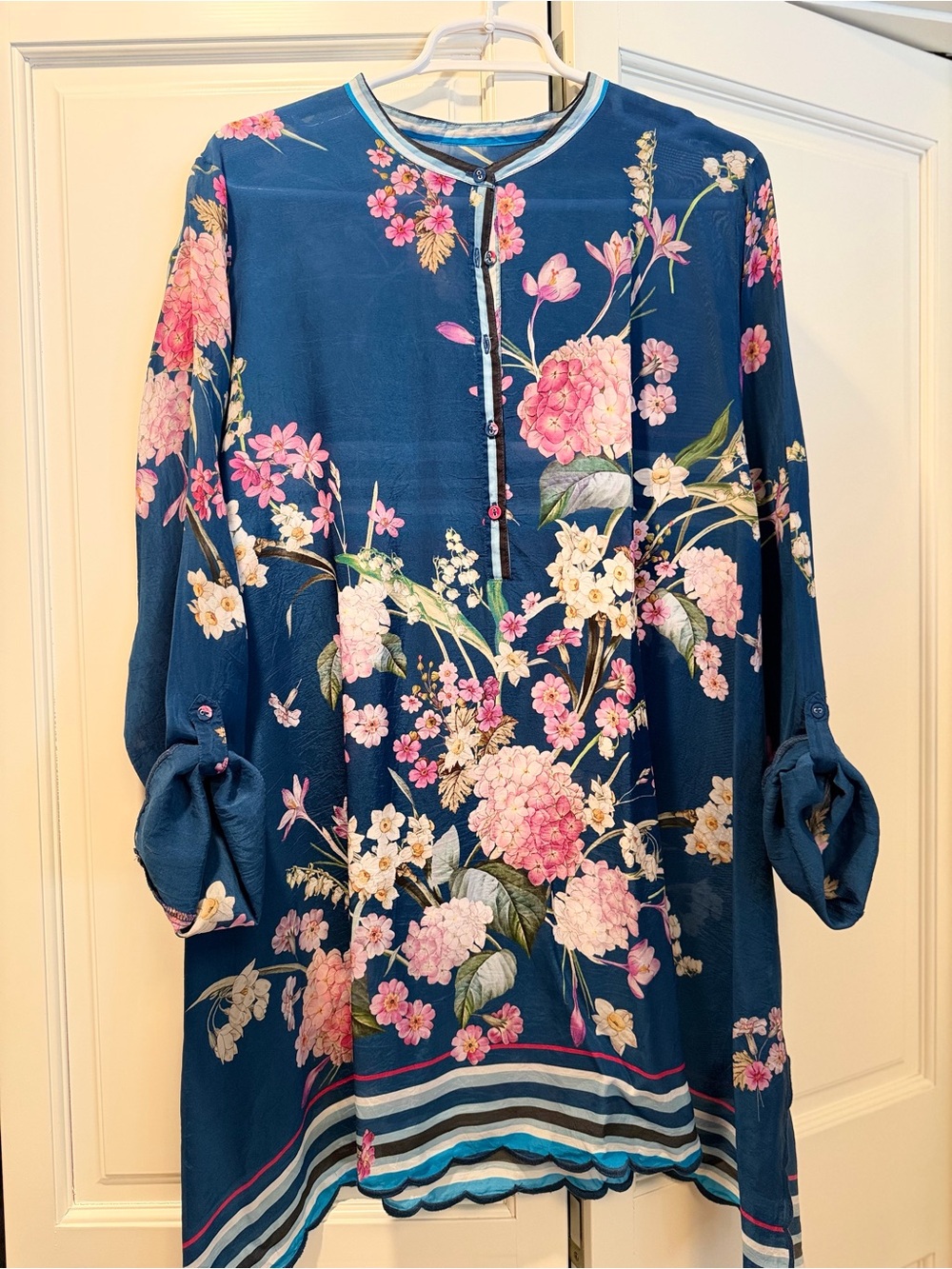 Johnny Was Lania Tunic Top Blue Floral Cupra